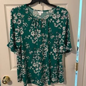 Plus size blouse bell sleeves green black and white